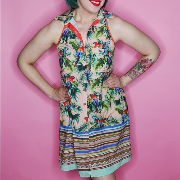Anthropologie Tropical Print Sleeveless Hawaiian Shirtdress Womens S - Picture 2 of 10